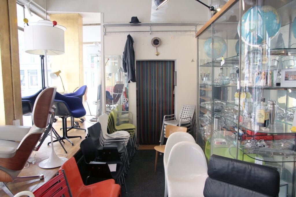 hannibal shop interior armchairs, chairs and display case
